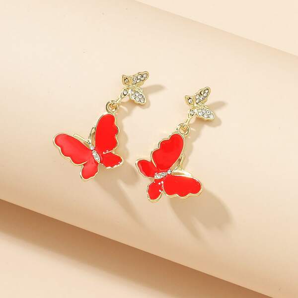 

Butterfly Charm Drop Earrings, Red