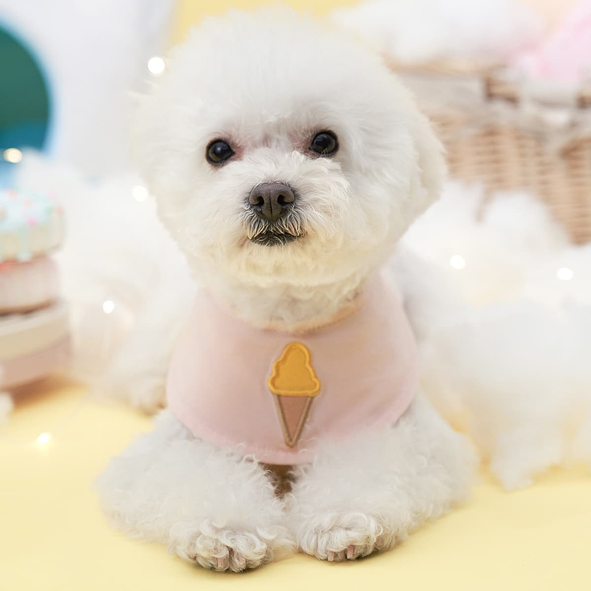 

Ice Cream Embroidery Pet Bandana, Baby pink