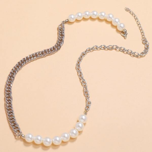

Faux Pearl Decor Necklace, Silver