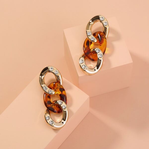

Rhinestone Chain Design Earrings, Gold