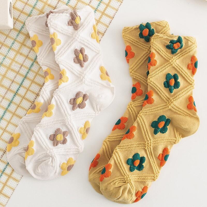 

2pairs Floral Pattern Crew Socks, Multicolor