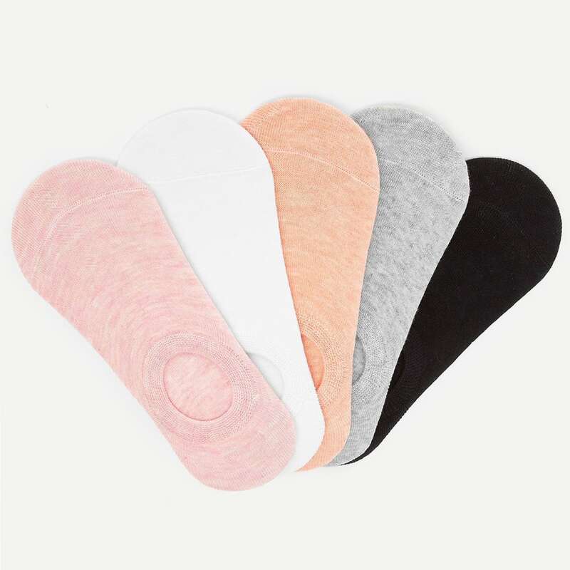 

5pairs Plain Invisible Socks, Multicolor