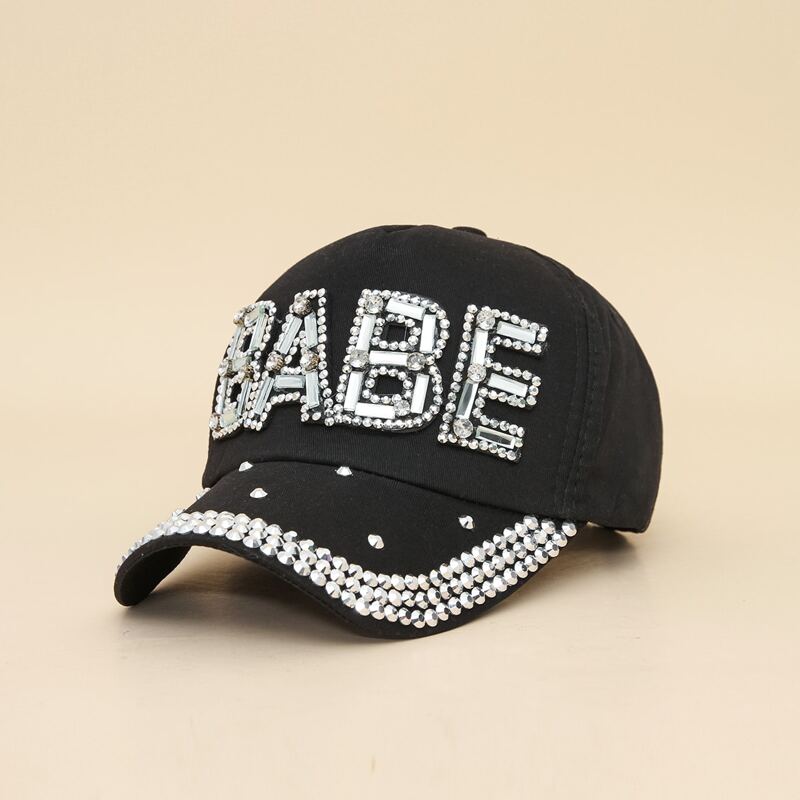 

Rhinestone Letter Baseball Cap, Black