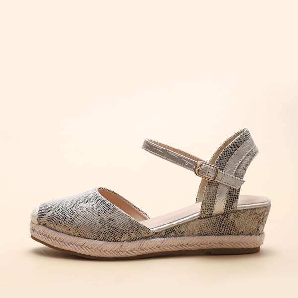 

Graphic Ankle Strap Court Wedges, Silver