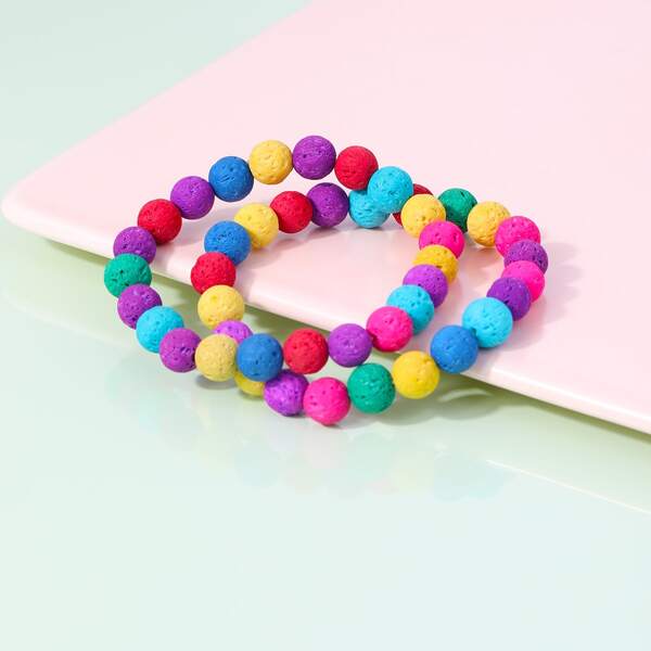 

2pcs Stone Beaded Bracelet, Multicolor