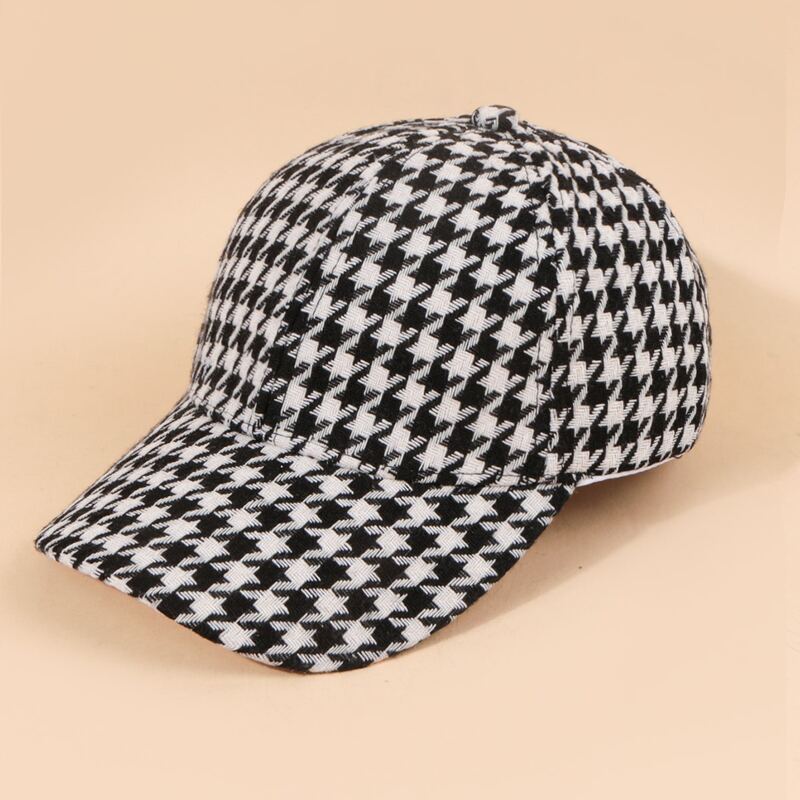 

Houndstooth Baseball Cap, Black and white
