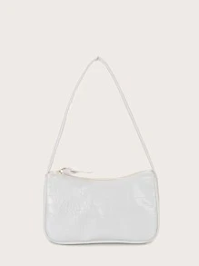 1pc Solid Color Pu Leather Fashionable Minimalist Baguette Bag - White - View 1