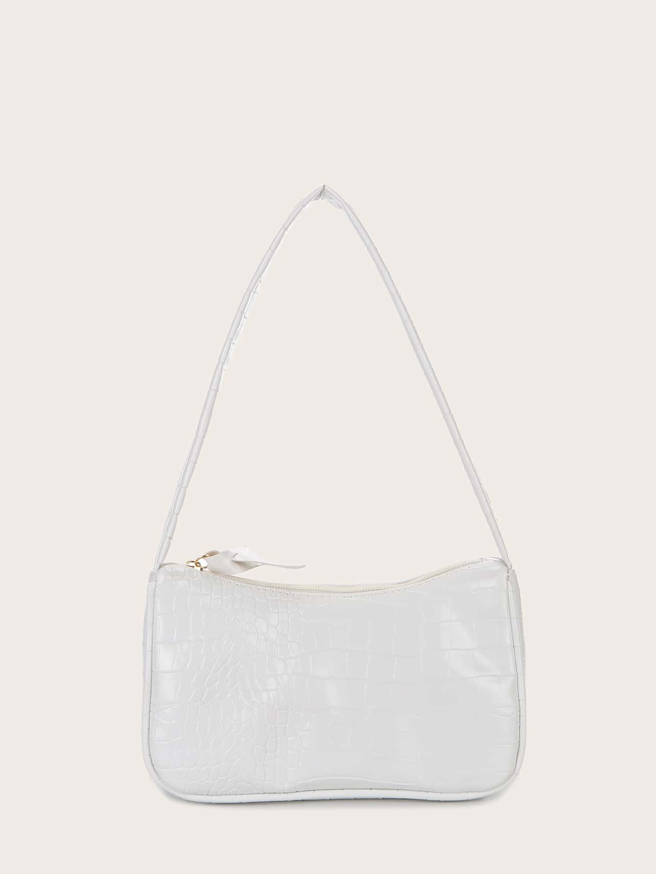 1pc Solid Color Pu Leather Fashionable Minimalist Baguette Bag - White - View 1