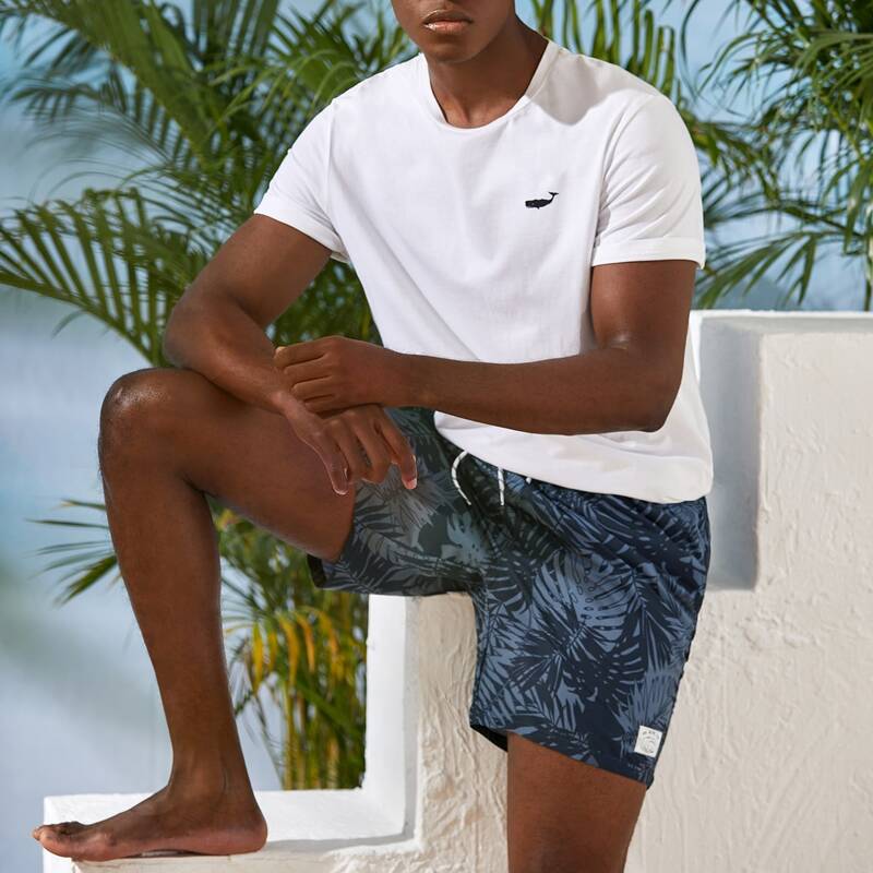 

Guys Tropical Print Drawstring Waist Swim Trunks, Multicolor