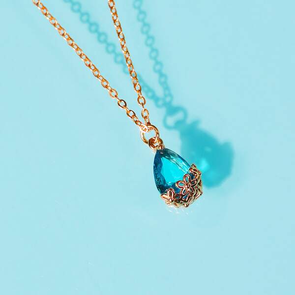 

Water Drop Charm Necklace, Blue