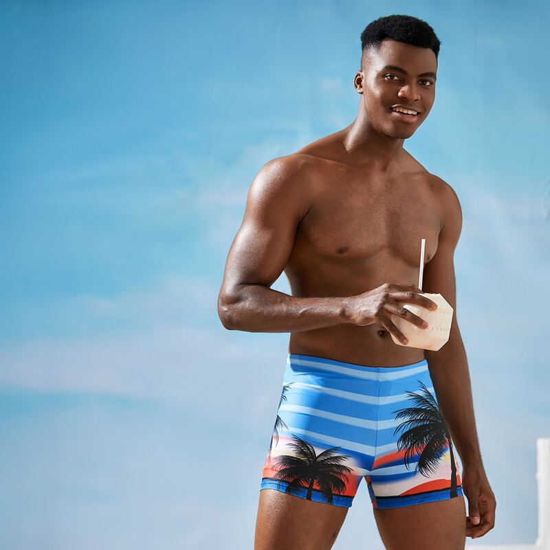 

Guys Tropical & Striped Print Swim Trunks, Multicolor