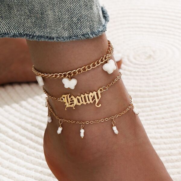 

3pcs Butterfly Pendant Anklet, Gold