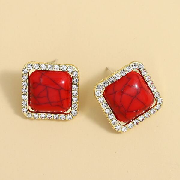 

Rhinestone Decor Geometric Stud Earrings, Red