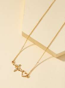 心形吊墜項鍊 - 金黃色 - 查看 1