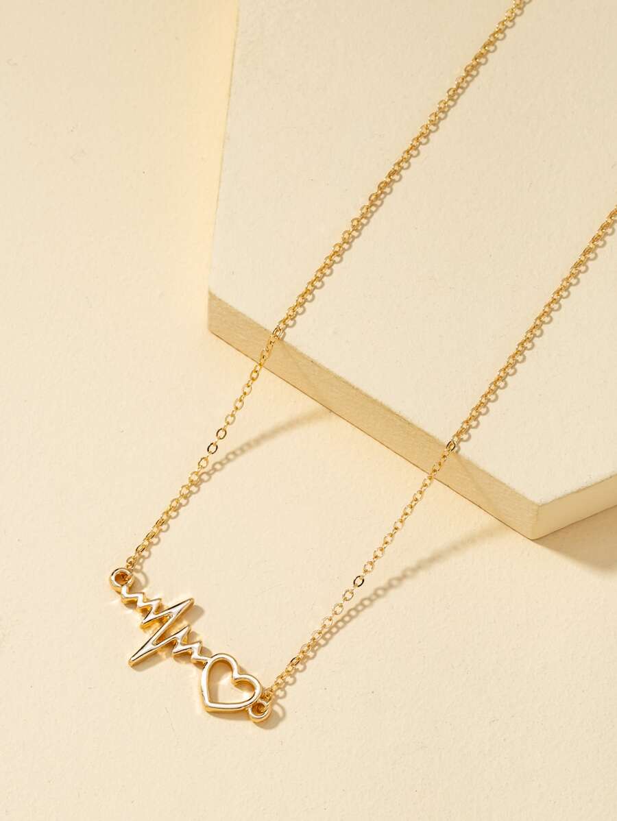 心形吊墜項鍊 - 金黃色 - 查看 1