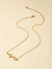 心形吊墜項鍊 - 金黃色 - 查看 2