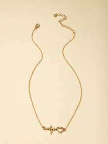 心形吊墜項鍊 - 金黃色 - 查看 3