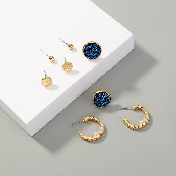 

4pairs Round Ball Decor Earrings, Gold