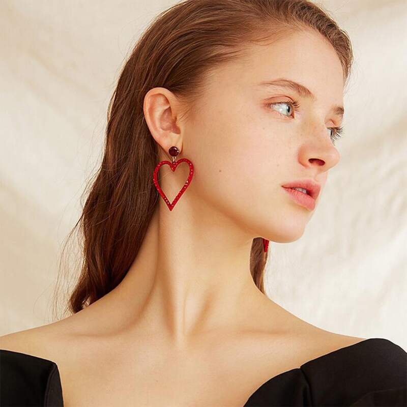 

Rhinestone Heart Drop Earrings, Red