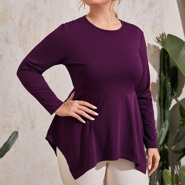 

Plus Asymmetrical Hem Peplum Top, Purple