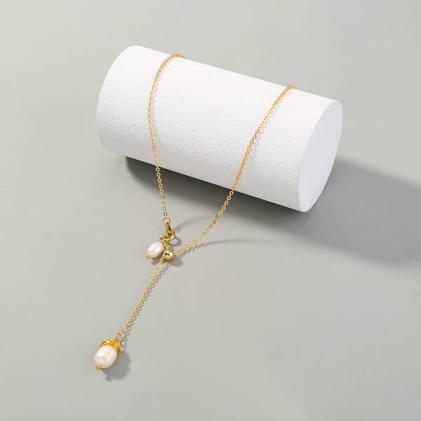 

Winding Pearl Charm Necklace, Gold