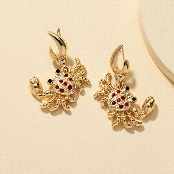 

Crab Charm Drop Earrings, Gold