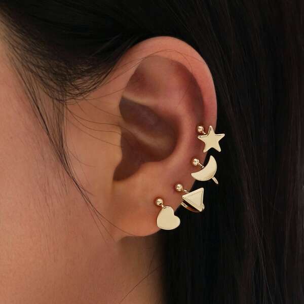 

4pcs Star Decor Ear Cuff, Gold
