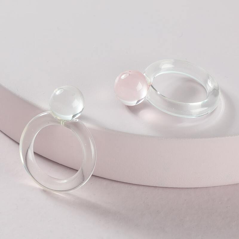 

2pcs Bead Decor Resin Ring, Multicolor
