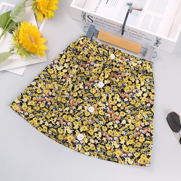 

Girls Ditsy Floral Button Up Skirt, Multicolor