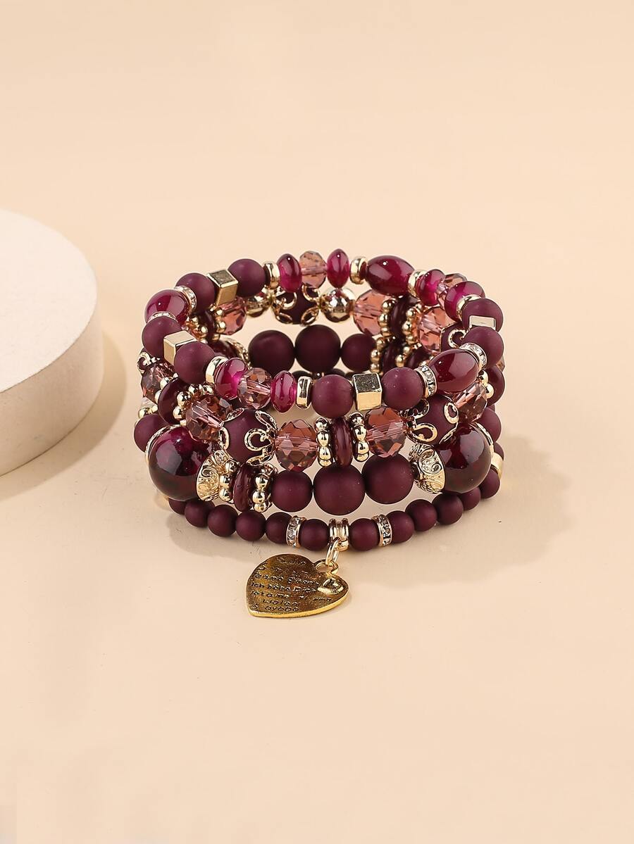 4 cái Heart Charm Crystal Cườm Bracelet