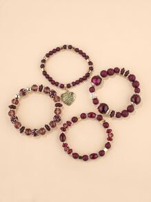 4 cái Heart Charm Crystal Cườm Bracelet - Màu tím - Xem 3