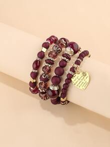 4 cái Heart Charm Crystal Cườm Bracelet - Màu tím - Xem 4
