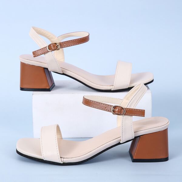 

Two Tone Ankle Strap Chunky Heeled Sandals, Brown