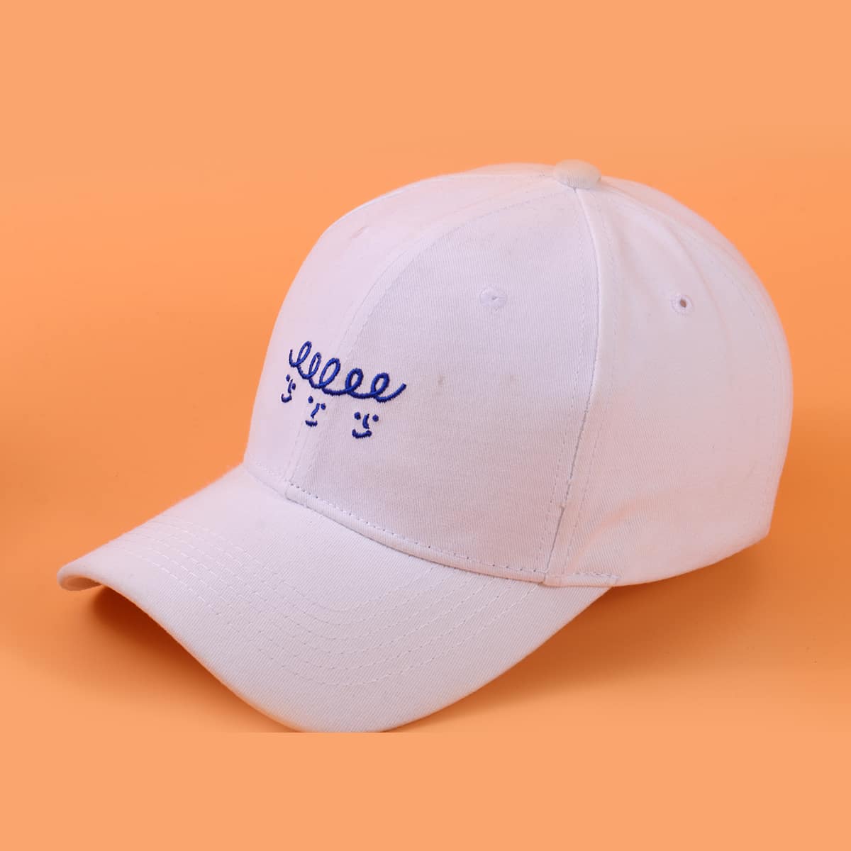 

Stick Figure Embroidery Baseball Cap, White