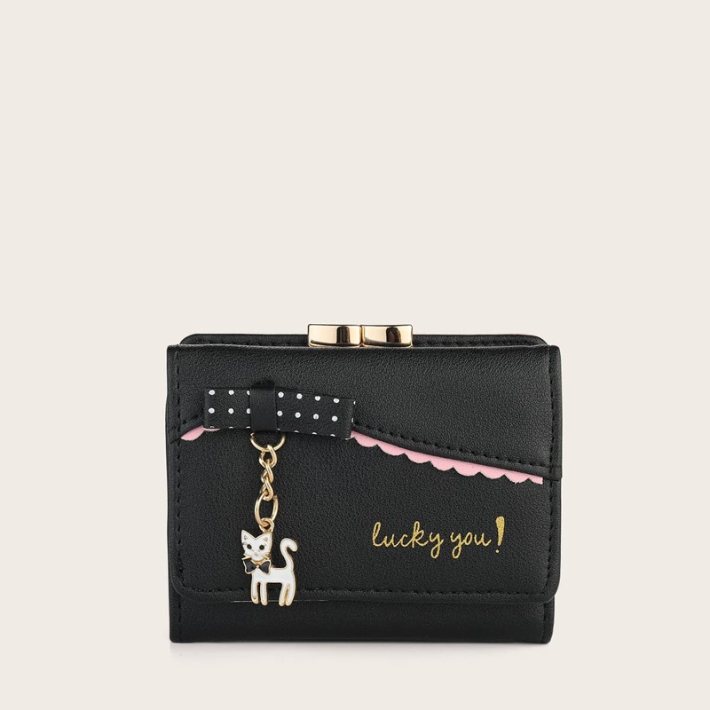 

Cartoon Cat Short Purse, Black
