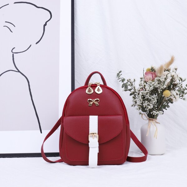 

Metal Bow Decor Backpack, Burgundy