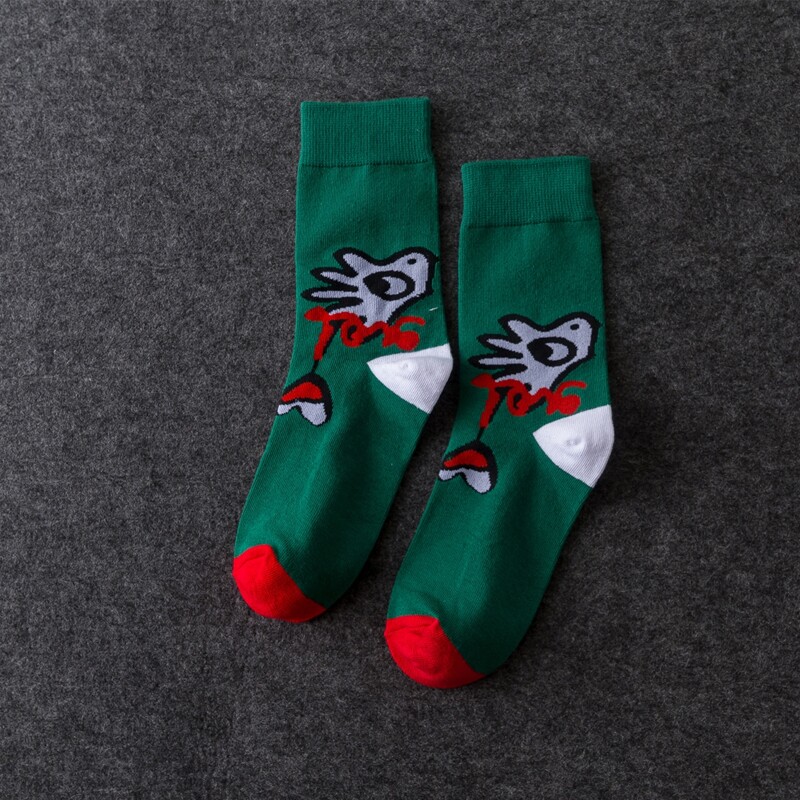 

Cartoon Pattern Crew Socks, Green