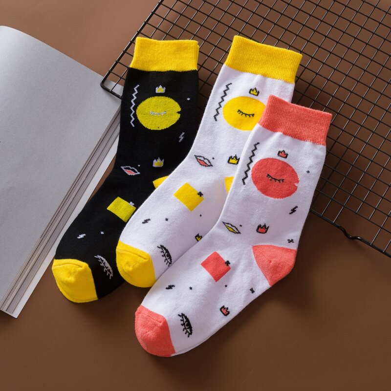

3pairs Cartoon Print Crew Socks, Multicolor