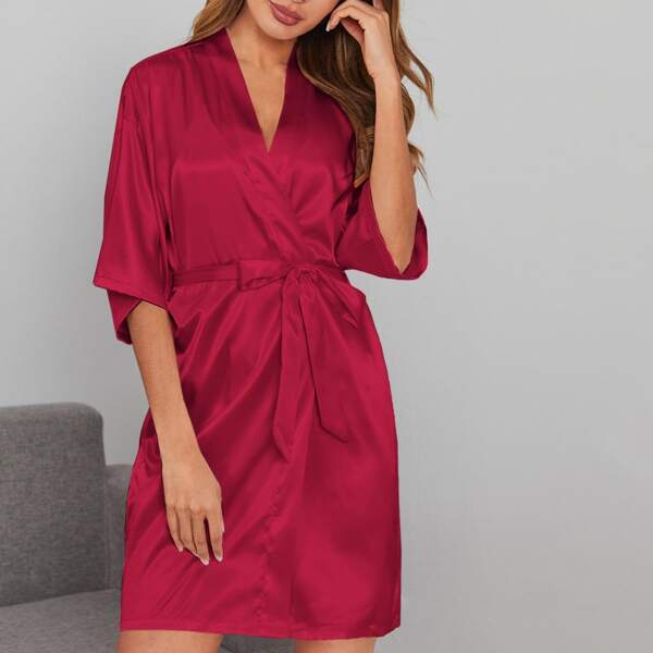 

Satin Self Tie Night Robe, Burgundy