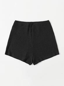 SHEIN Essnce Waffle Knit Solid Shorts - Black - View 2