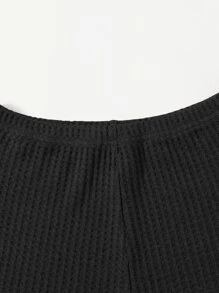 SHEIN Essnce Waffle Knit Solid Shorts - Black - View 4