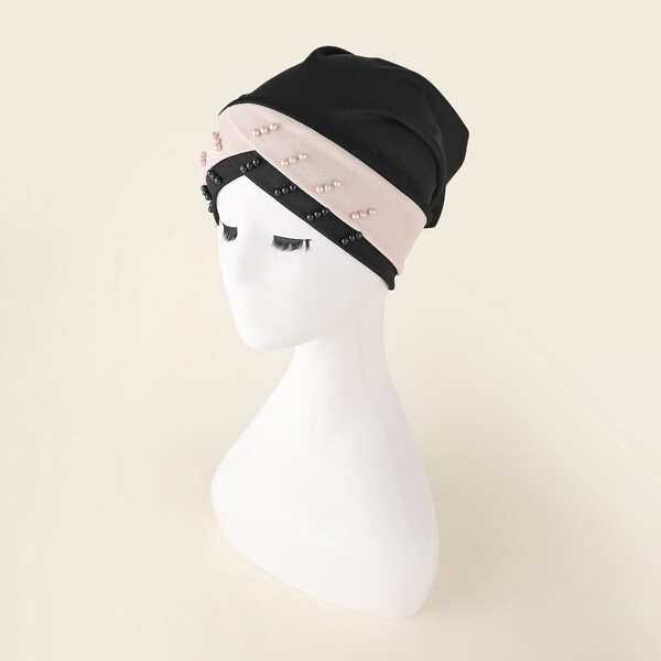 

Bead Decor Color Block Hat, Black