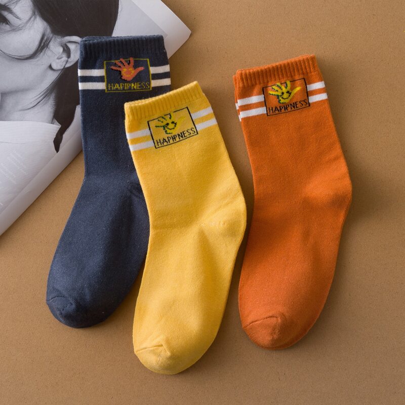 

3pairs Cartoon Stripe Crew Socks, Multicolor