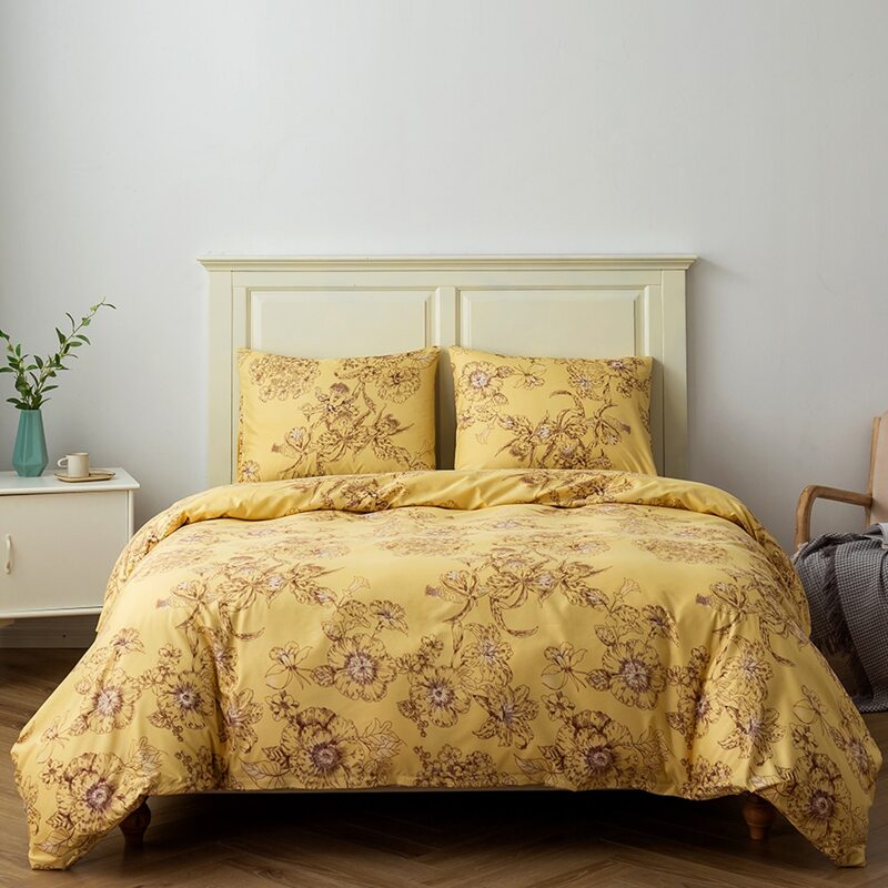 

Flower Print Duvet Cover Set Without Filler, Yellow
