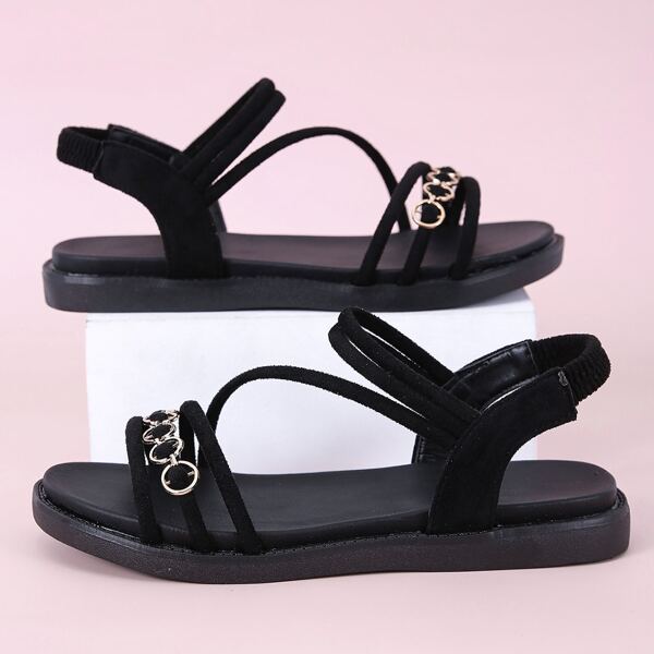 

Metal Decor Slingback Sandals, Black