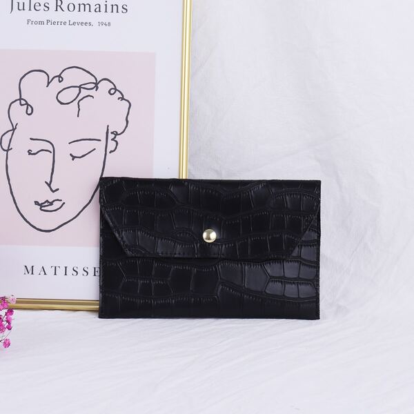 

Croc Embossed Long Purse, Black