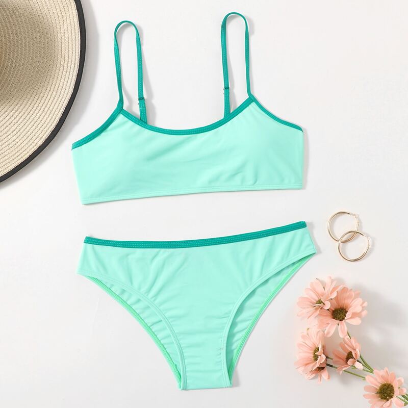 

Contrast Binding Bikini Swimsuit, Mint green
