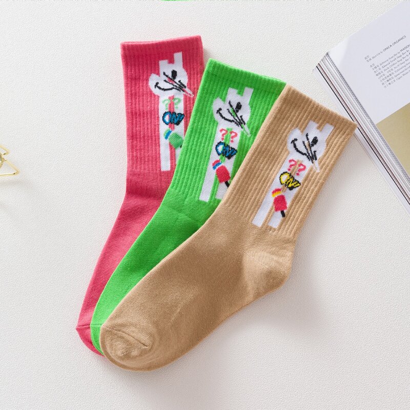 

3pairs Cartoon Pattern Crew Socks, Multicolor