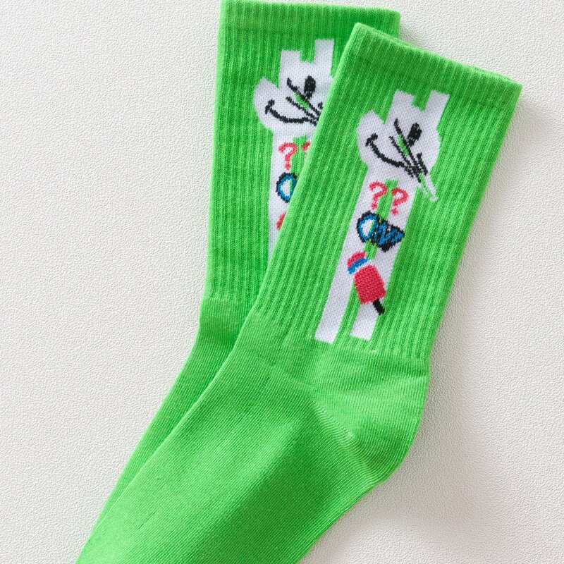 

Cartoon Pattern Crew Socks, Green