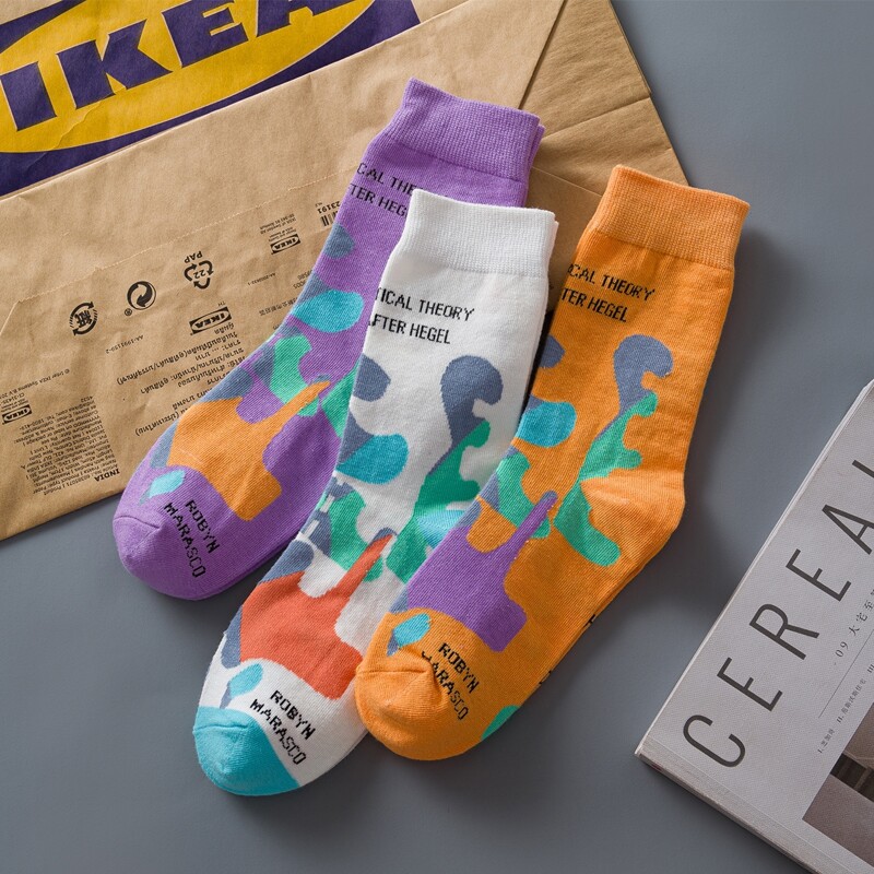 

3pairs Letter Print Colorblock Crew Socks, Multicolor